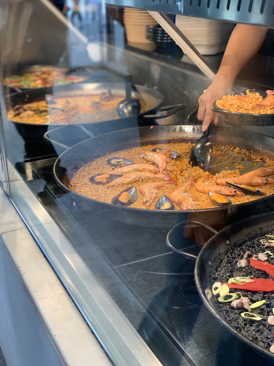 Southern Spain market with seafood paella